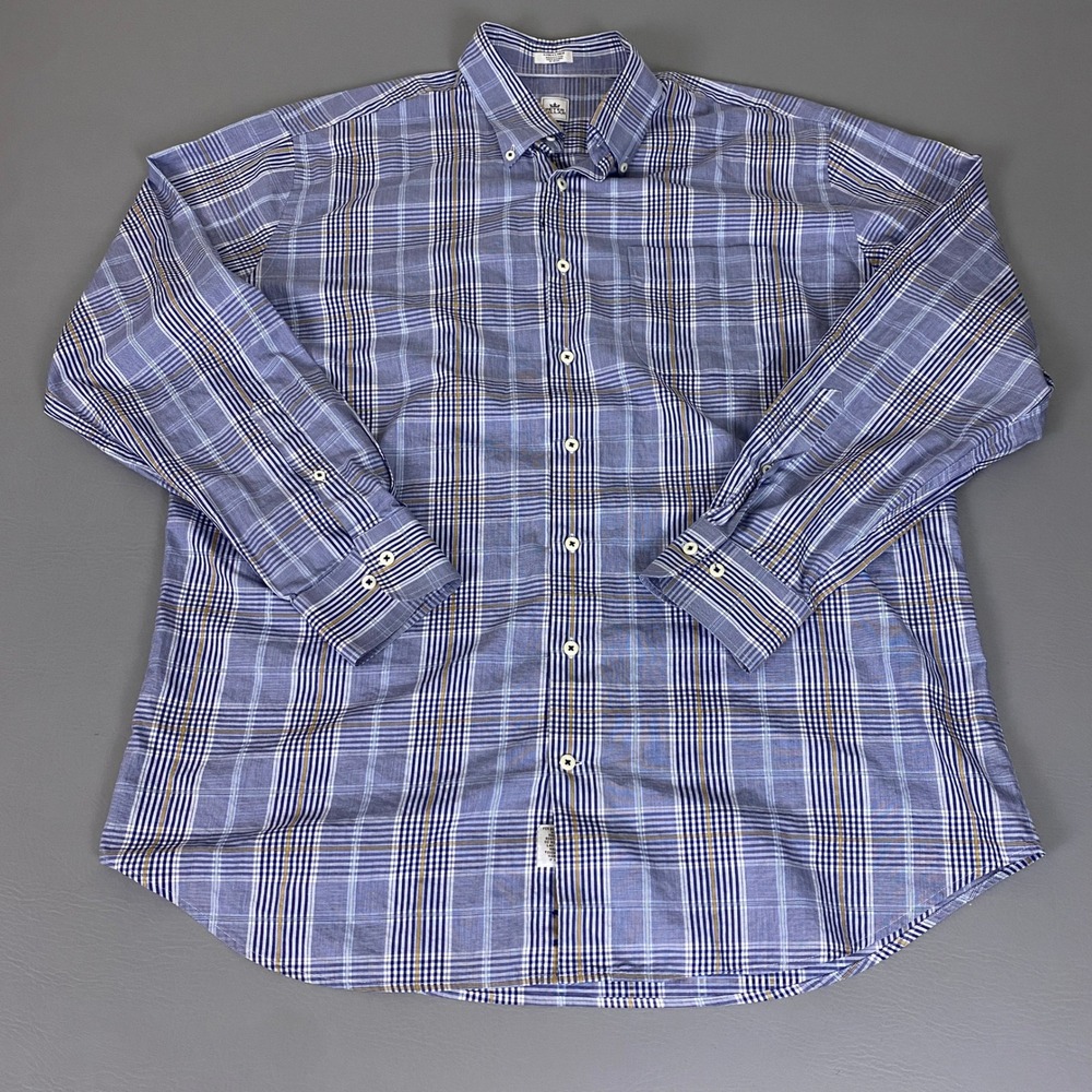 Peter Millar Plaid Button Down Shirt Men's Size XL Blue Yellow/Gold Long Sleeve